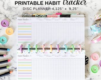 Druckbarer Habit Tracker für Happy Planner Skinny Classic, Pastell Rainbow Halbes Blatt Discbound Routine Tracking Insert, Disc Planner Refill
