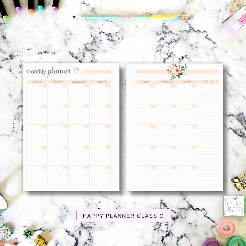 Classic Happy Planner Monthly Printable Insert on Two Pages, Mini HP ...