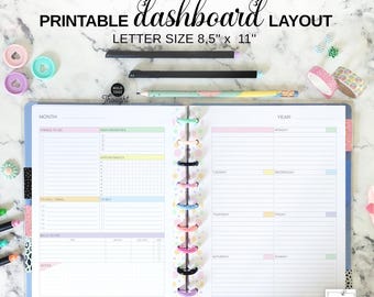 Druckbares Dashboard Layout Fit Big Happy Planner Insert, Letter Size 11 Disc Planner Undatierter Wochenkalender auf einen Blick auf zwei Seiten