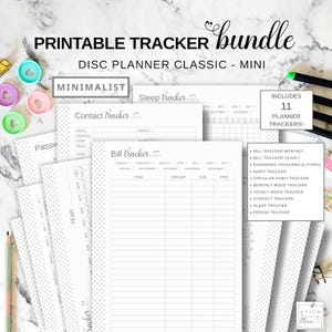 Tracker Bundle Printable Disc Planner Inserts fit Happy Planner Classic & Mini, Bill, Habit, Password, Period and Sleep Tracking Pages PDF