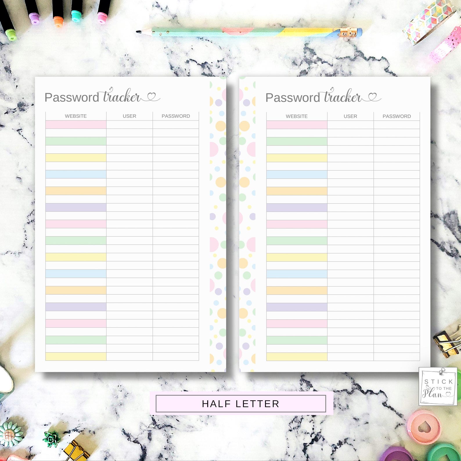 Password Tracker Printable A5 & Half Letter Planner Insert, Pastel ...