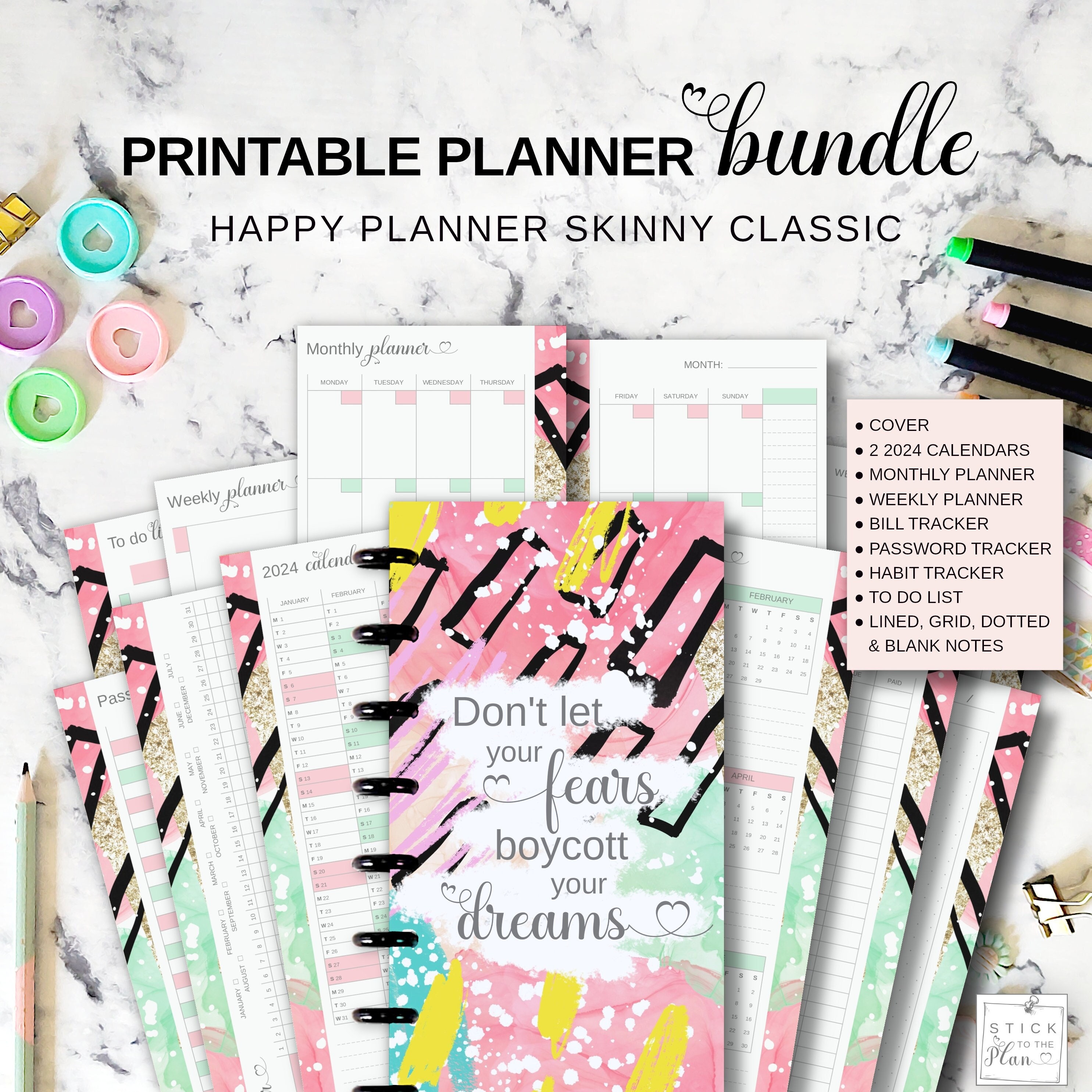 Happy Planner Skinny Classic Printable Bundle, HP Half Sheet Monthly ...