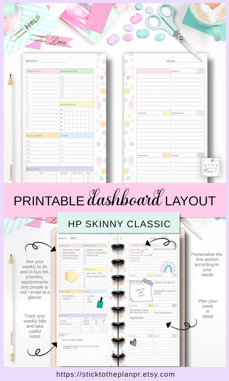 Printable Dashboard Layout Happy Planner Skinny Classic Etsy