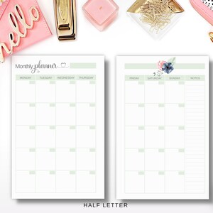 A5 Monthly Calendar, Printable Month on Two Pages, Half Letter Planner ...