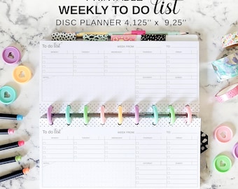 Tygodniowy planer zadań do druku w formie dysku z wkładką dopasowującą się do Happy Planner, wąska klasyka, oprawa na pół arkusza, lista rzeczy do zrobienia, strony w formacie PDF