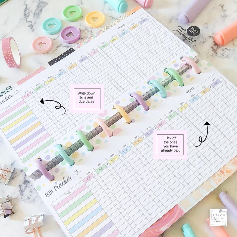 Yearly Bill Tracker Skinny Classic HP Printable Insert, Happy Planner ...