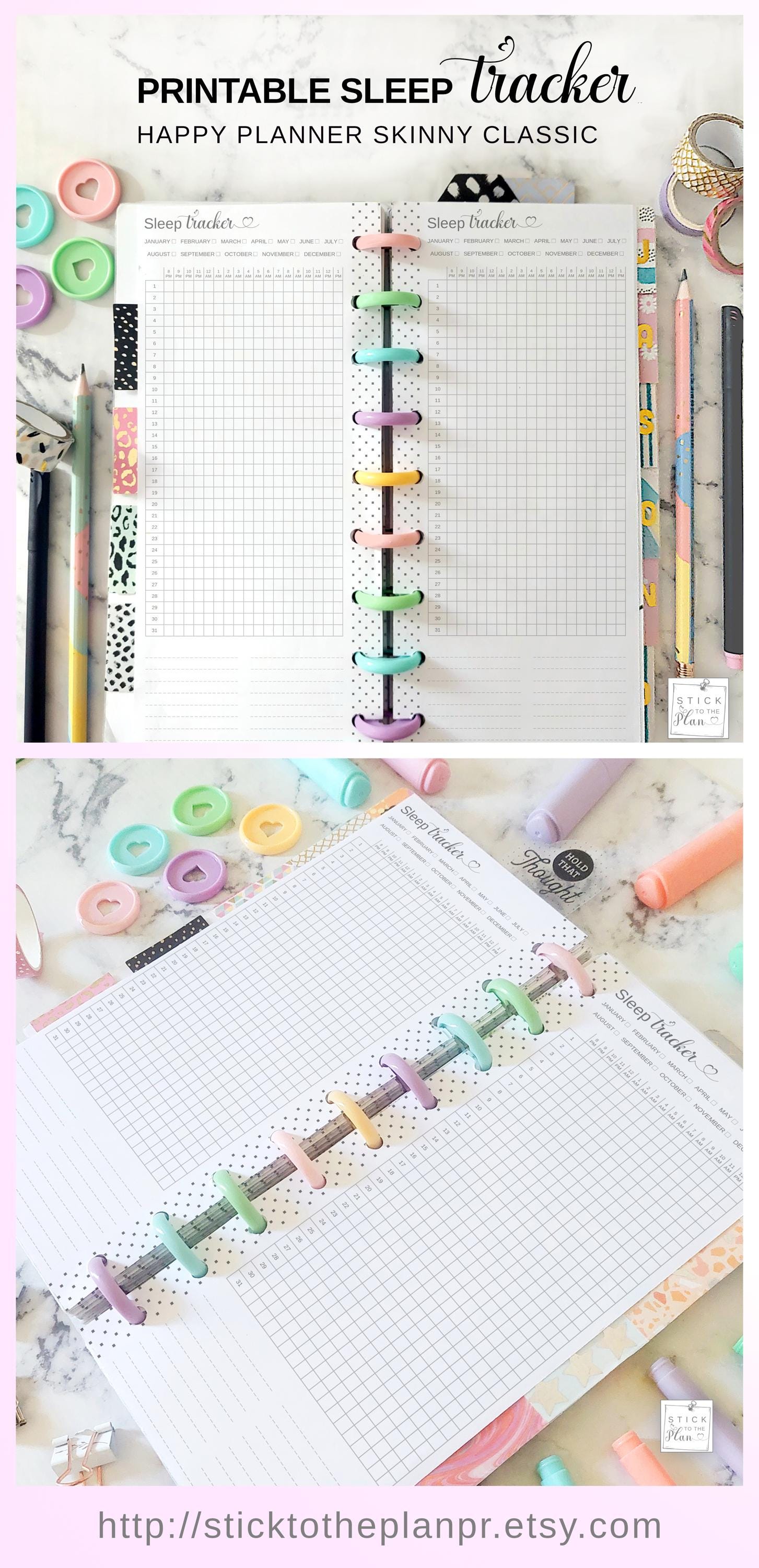 Sleep Tracker Printable Disc Planner Insert Fit Happy Planner Skinny ...