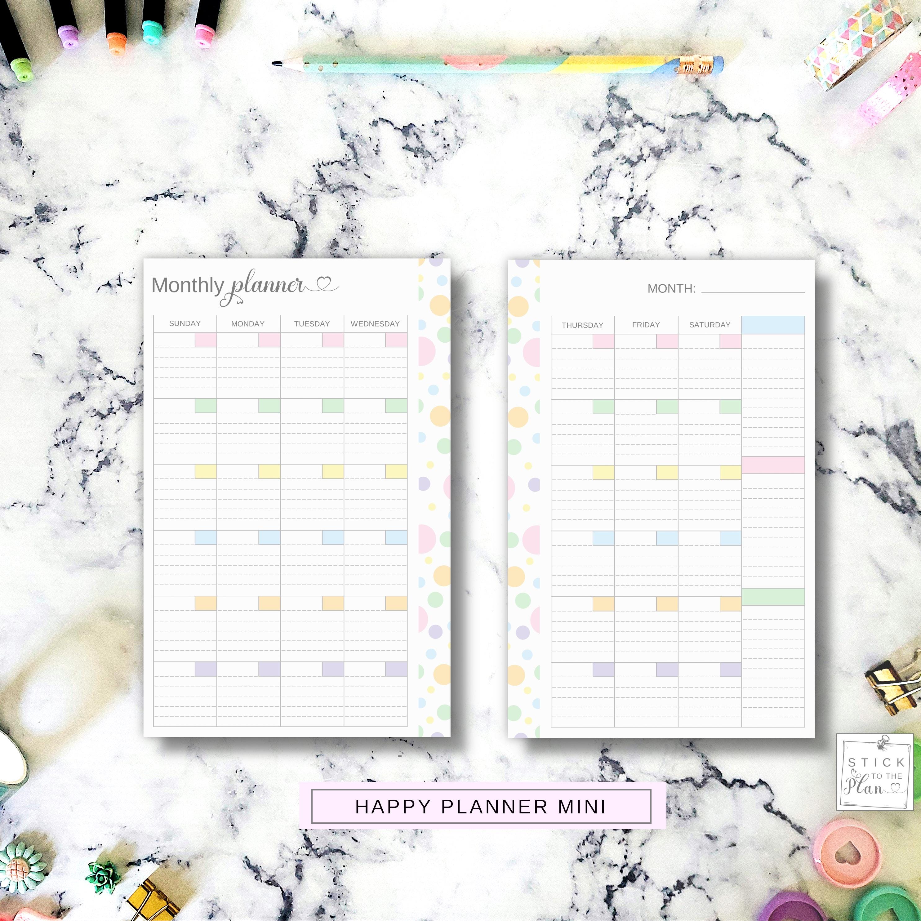 Sunday Start Monthly Insert Fit Happy Planner Classic & Mini, Lined ...