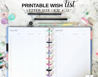 Wish List Tracker Printable Fit Big Happy Planner, Letter Size Shopping List Insert, 11 Disc Planner Favorite Items To Buy List