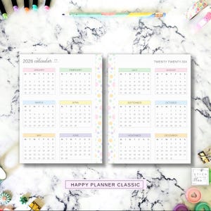 2026 Printable Yearly Calendar Fit Happy Planner Classic and Mini, Disc