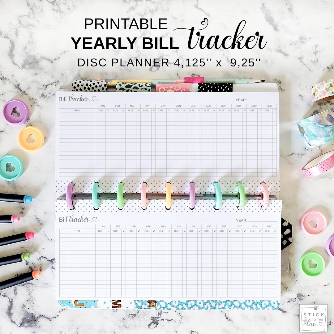 Yearly Bill Tracker Printable Insert Fit Happy Planner Skinny Classic ...