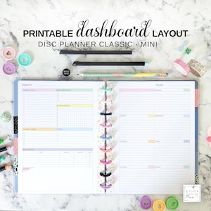 Dashboard Layout Weekly Insert Fit Happy Planner Classic & Mini, Printable Disc Planner Undated Week at a Glance on two Pages