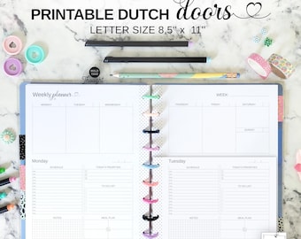 Letter Sized Dutch Doors Weekly Planner Printable Insert Fit Big Happy Planner, Undated Vertical Week at a Glance with Daily Pages
