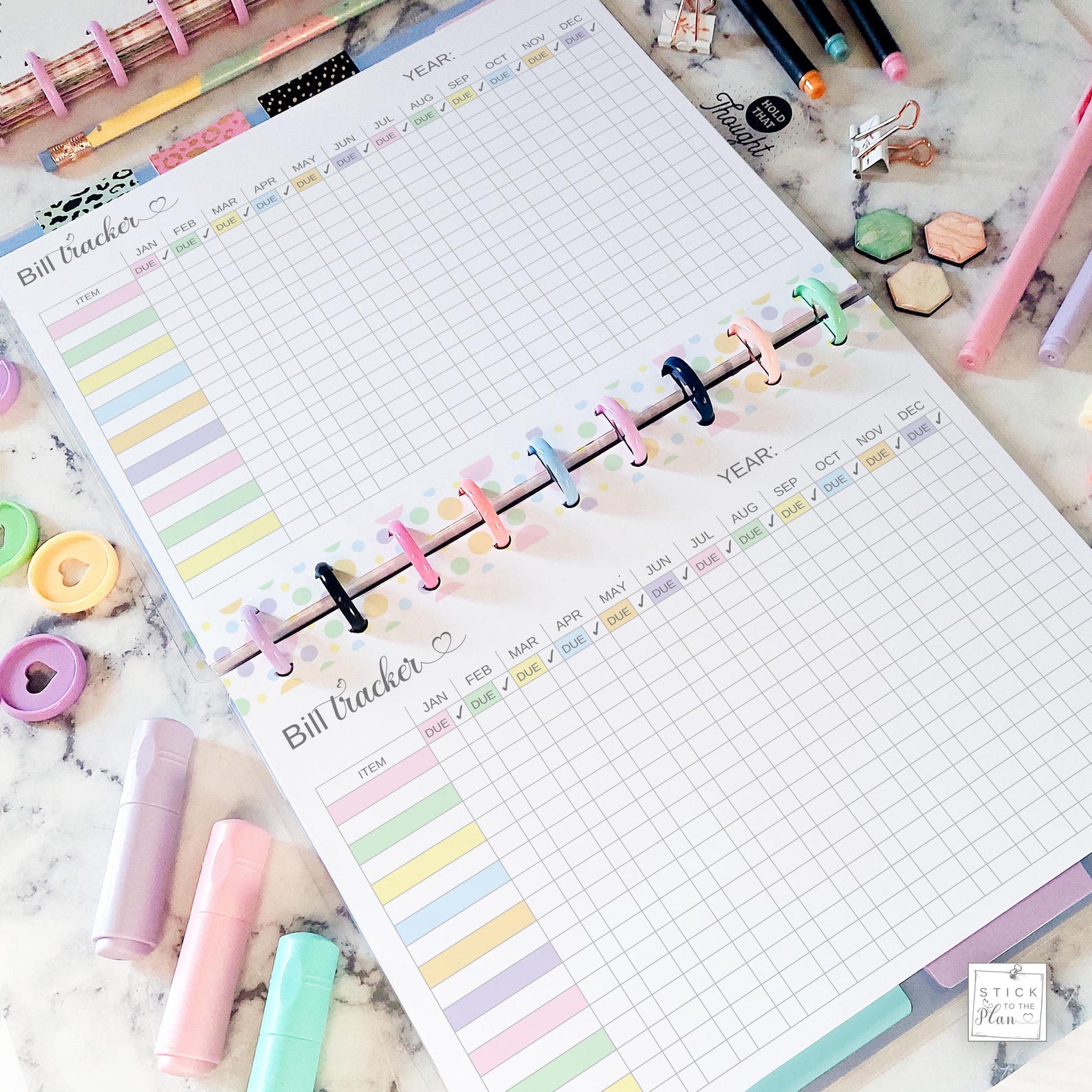Yearly Bill Tracker 11 Disc Planner Insert Fit Big Happy Planner ...