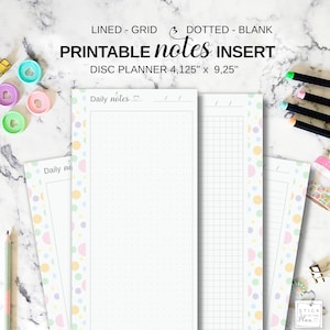 Pagine di appunti a righe stampabili a metà foglio Fit Happy Planner Skinny Classic, inserto per planner a disco, griglia a disco e carta per appunti punteggiata