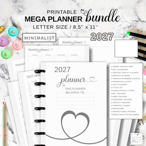 Printable Planner Bundle 2027 for 11 Disc Planner Fit Big Happy Planner, Dutch Doors, Dashboard Layout, Sinking Funds Tracker, Letter Size