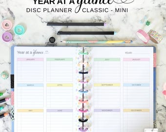 Undated Year at a Glance Insert Fit Happy Planner Classic & Mini, Printable Yearly Planner on Two Pages, Disc Planner Important Dates PDF