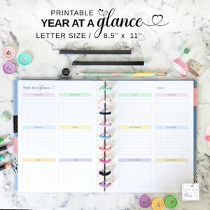 Undated Year at a Glance 11 Disc Planner Insert Fit Big Happy Planner, Printable Letter Size Important Dates / Future Log on Two Pages