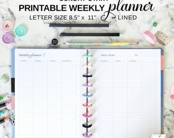 Sunday Start Lined Vertical Weekly Insert Fit Big Happy Planner, Letter Size Printable Undated Week at a Glance Calendar on Two Pages