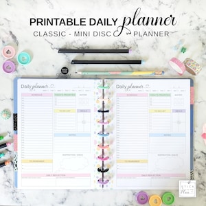 Printable Daily Planner Pages Fit Happy Planner Classic and Mini, Disc Planner Insert, Discbound Refill with Half Hourly Daily Schedule