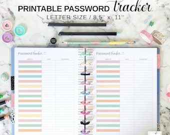 Letter Size Password Tracker Insert Fit Big Happy Planner, Printable Password Keeper Book, Colorful Disc Planner Username and Website Log
