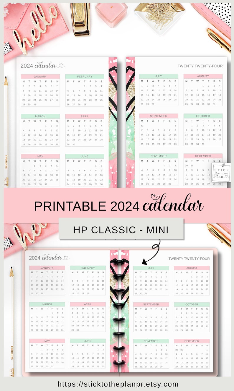 Yearly Calendar 2024 Printable Happy Planner Classic Insert, HP Mini ...