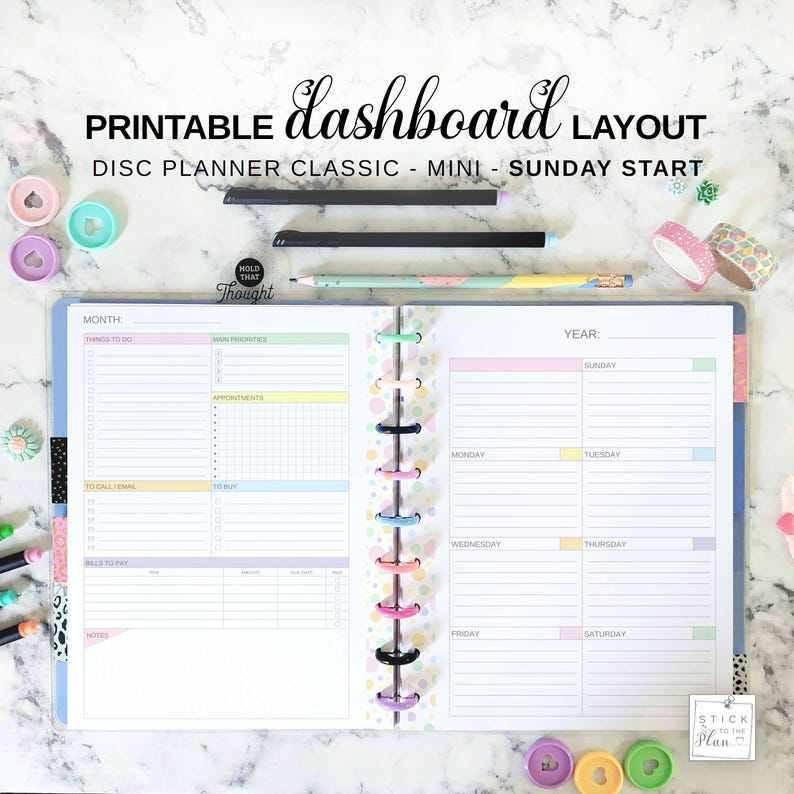 Dashboard Layout Sunday Start Fit Happy Planner Classic & Mini, Printable Weekly Insert, Undated Week at a Glance Calendar on Two Pages Bild 1