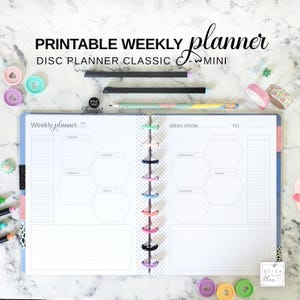 Undated Weekly Insert with Dotted Hexagons Fit Happy Planner Classic & Mini,  Discbound Printable Undated Week on Two Page Calendar