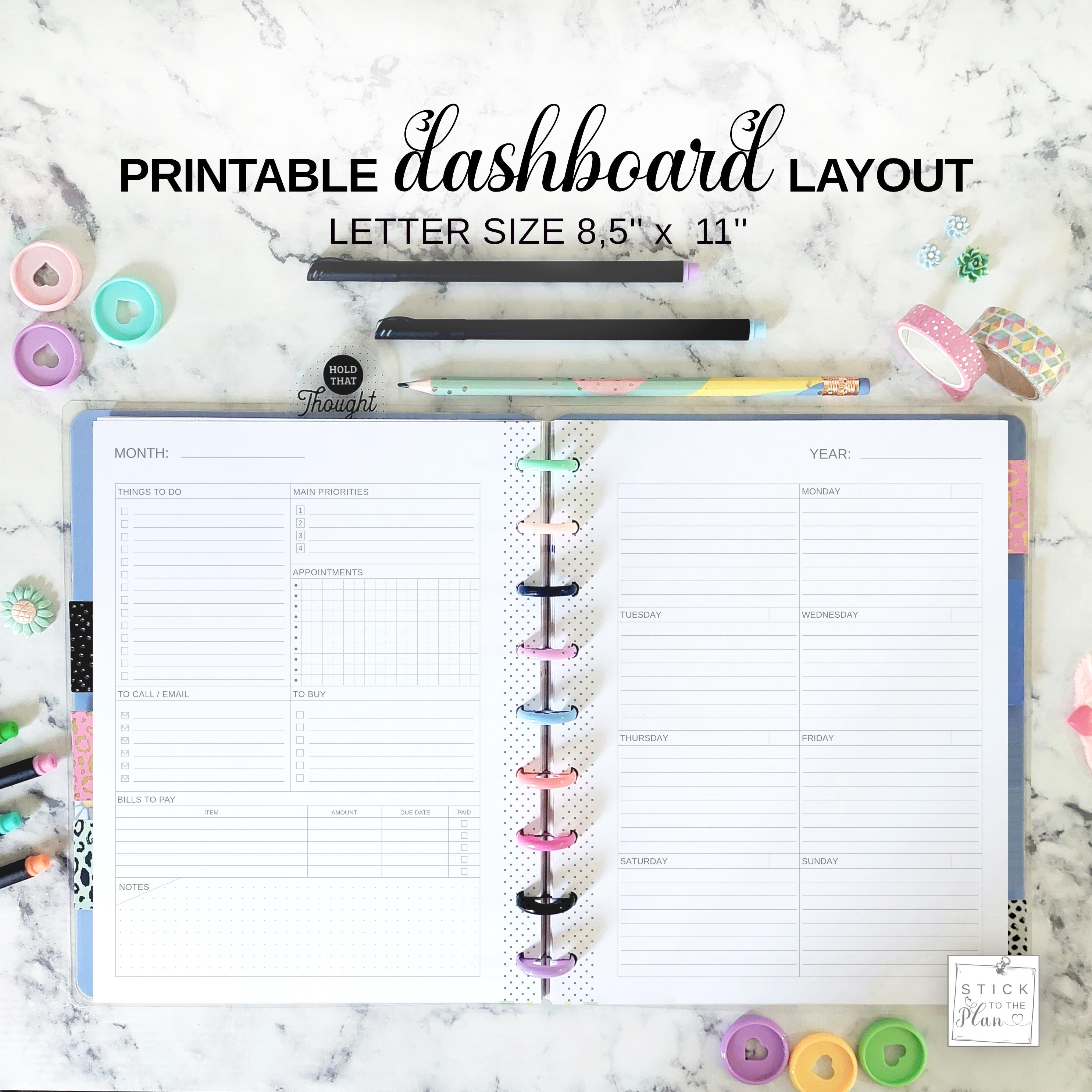 Disc Layout 11 Disc Planner Dashboard Layout Insert Fit Big Happy Planner, Letter ...