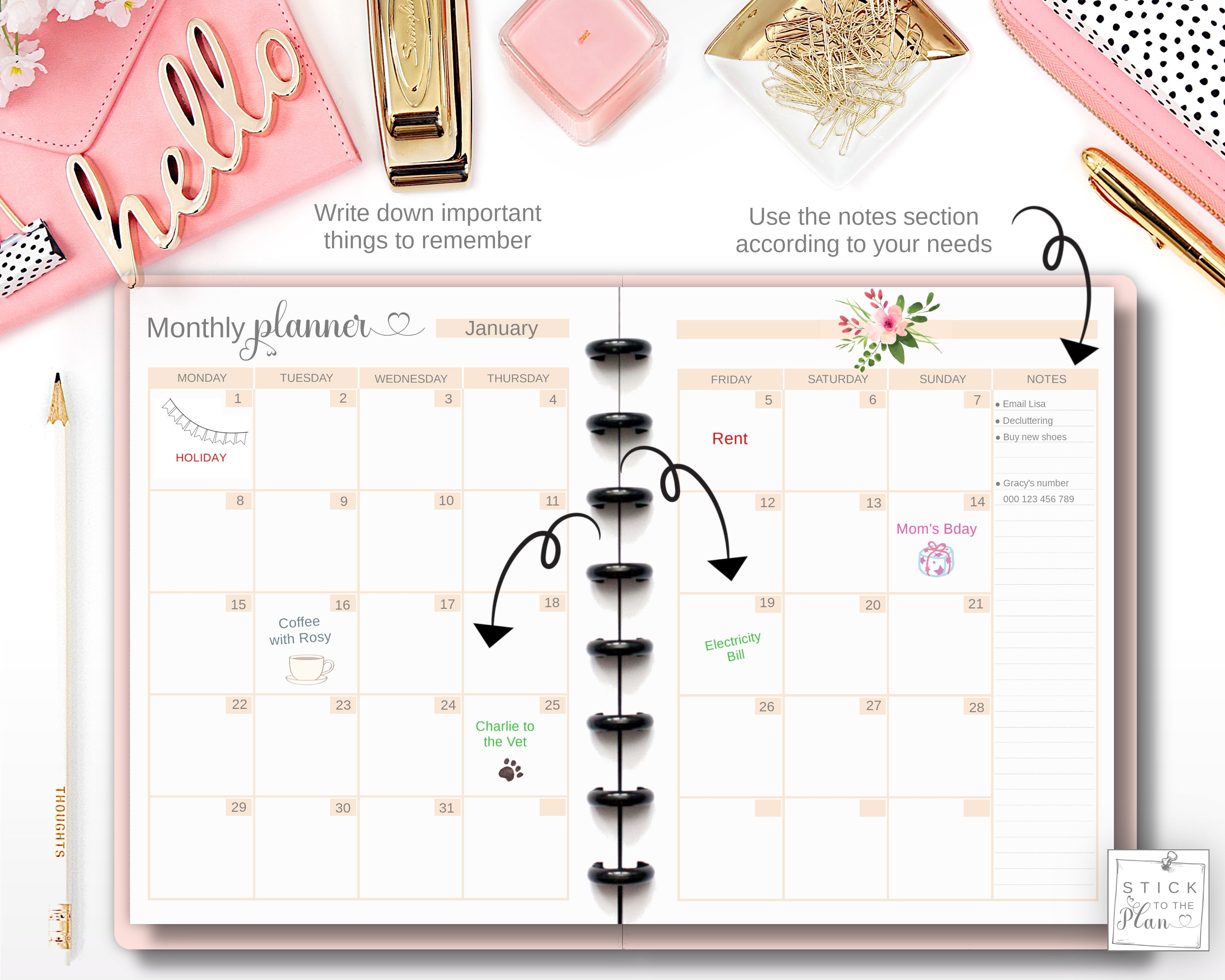 Classic Happy Planner Monthly Printable Insert on Two Pages, Mini HP ...