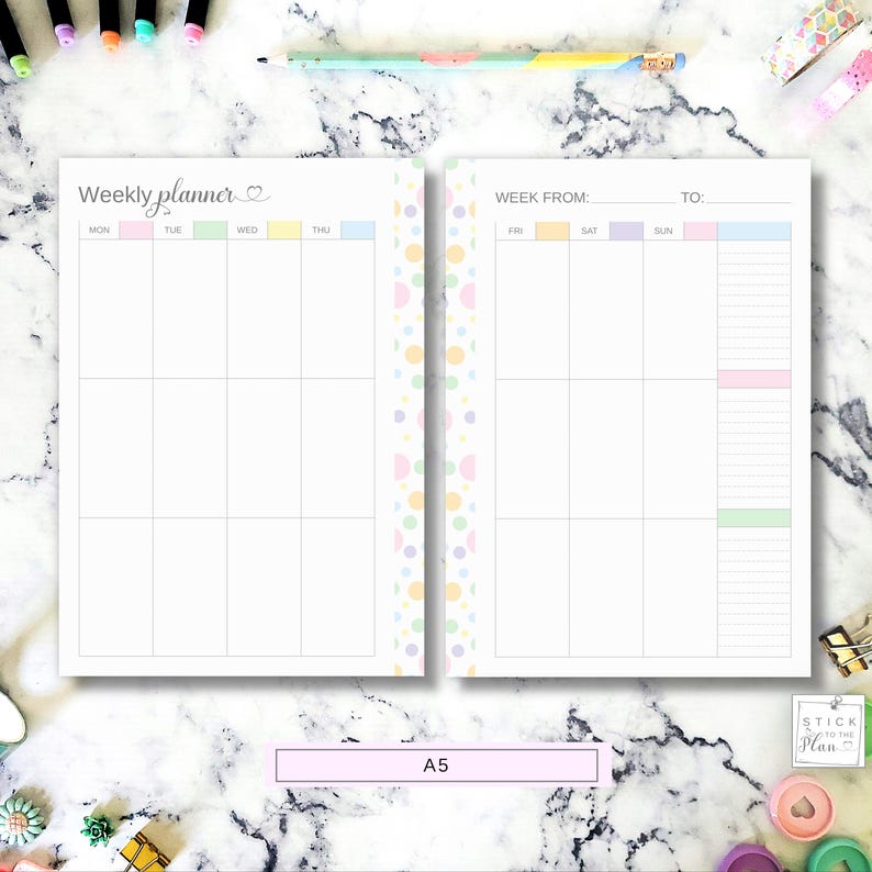 Vertical Weekly Planner A5 Printable Insert, Half Letter Undated Weekly ...