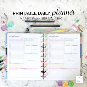 Inserto diario Big Happy Planner, páginas imprimibles de planificador diario en tamaño carta con horario de media hora, recambio de diario diario encuadernado en disco en tonos pastel