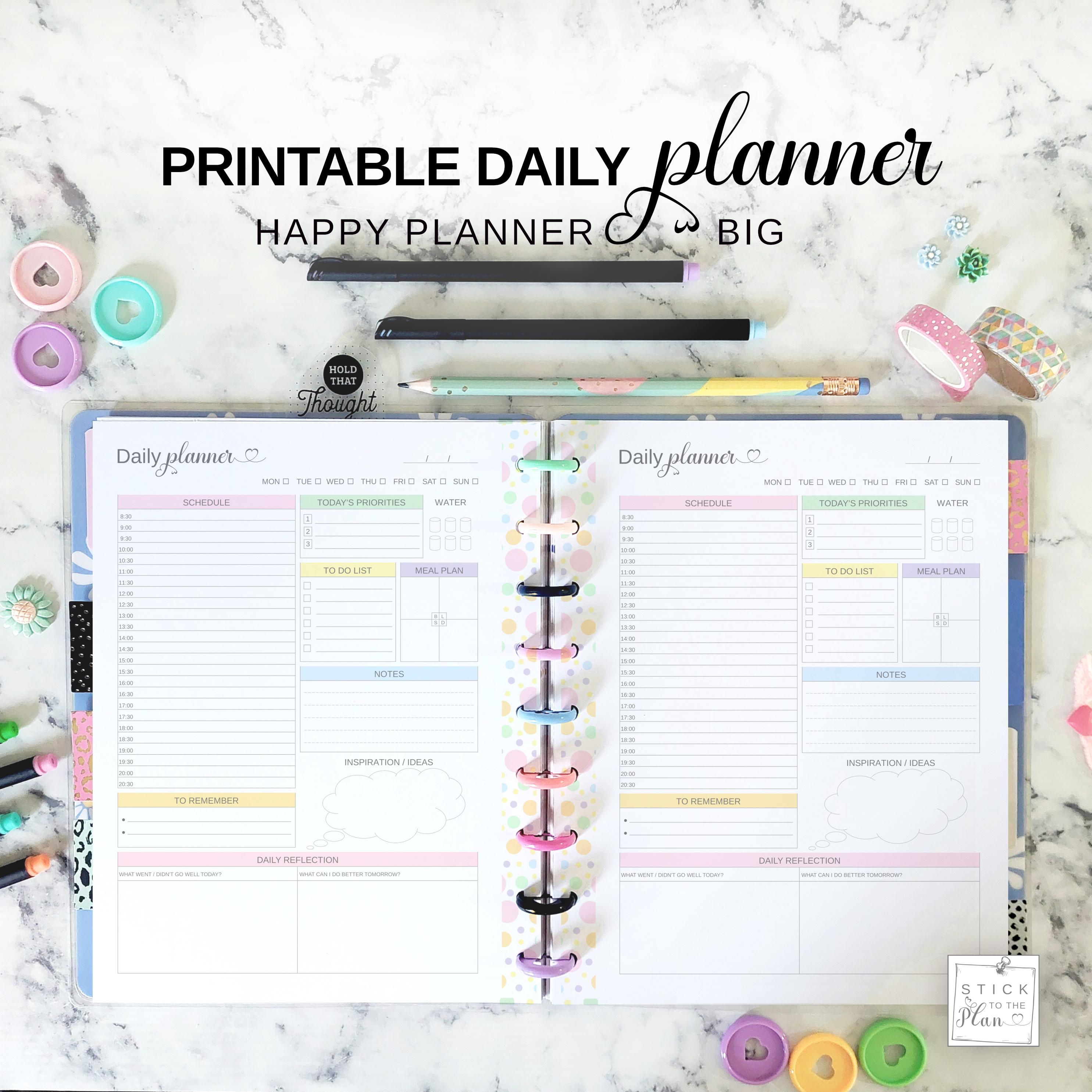 Big Happy Planner Daily Insert, Printable Letter Size Daily Planner Pages with Half Hourly Schedule, Pastel Discbound Daily Journal Refill