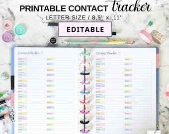Editable Contact List Fit Big Happy Planner, Printable & Fillable Letter Size Contact Tracker Planner Pages, 11 Disc Planner Address Book