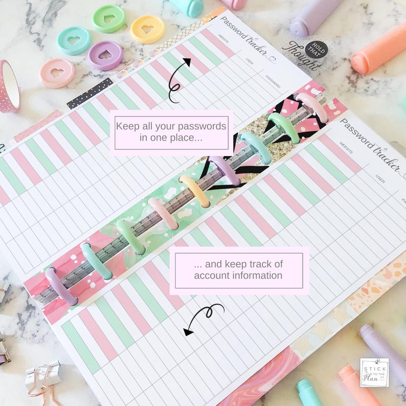 Disc Planner Printable Password Tracker Insert Fit Happy Planner Skinny ...