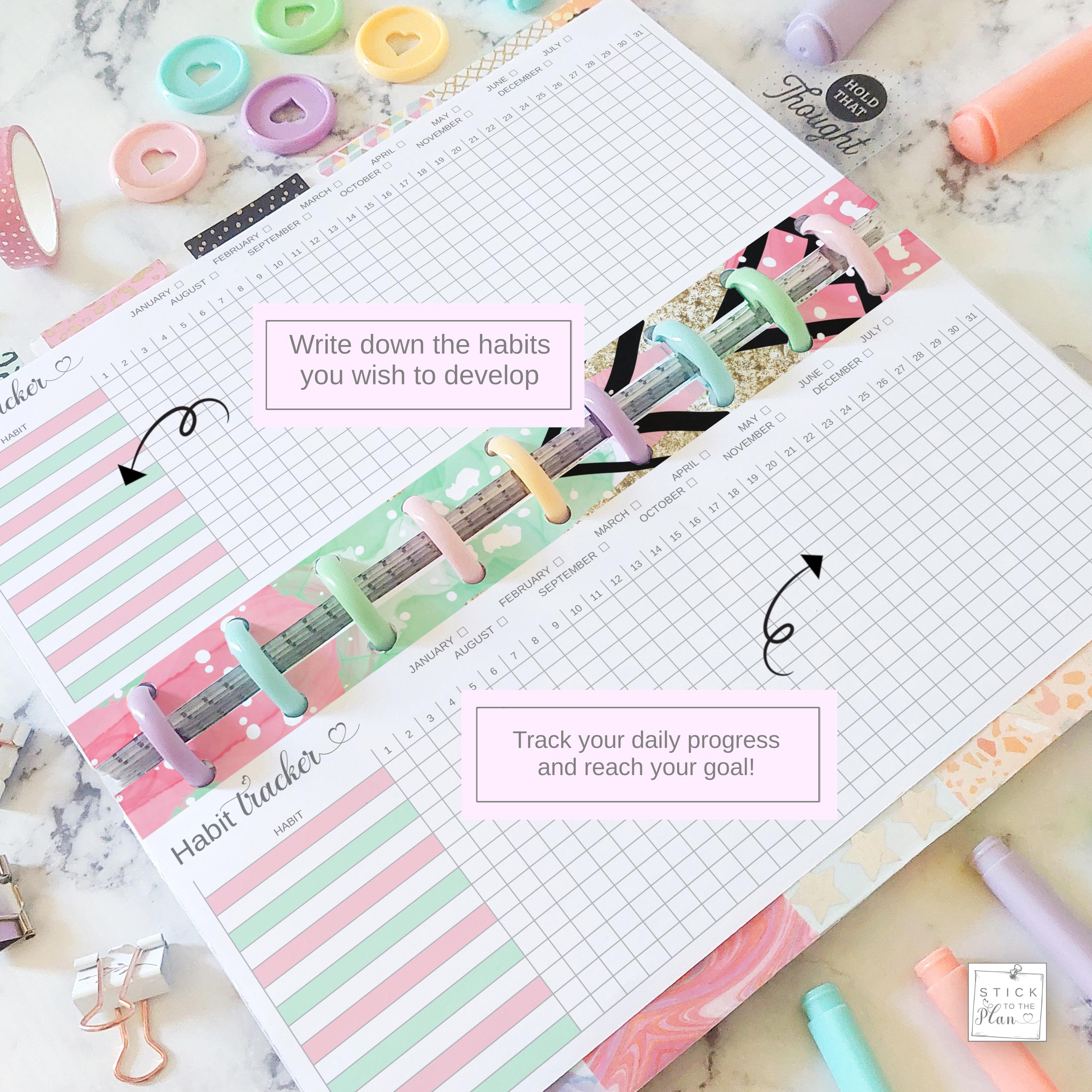 Printable Habit Tracker Insert Fit Happy Planner Skinny Classic, Half ...