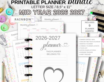 Mid Year Planner 2026 2027 Printable Inserts Fit Big Happy Planner, School Year Planner July To June, Weekly Monthly Bundle Letter Size