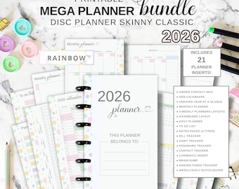 Printable Disc Planner Inserts Fit Happy Planner Skinny Classic, 2026 Yearly Monthly Weekly Daily Pages, Dashboard Layout, Dutch Doors