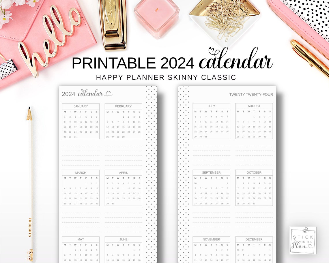 Calendario annuale 2024 Happy Planner stampabile Sottile Etsy Italia