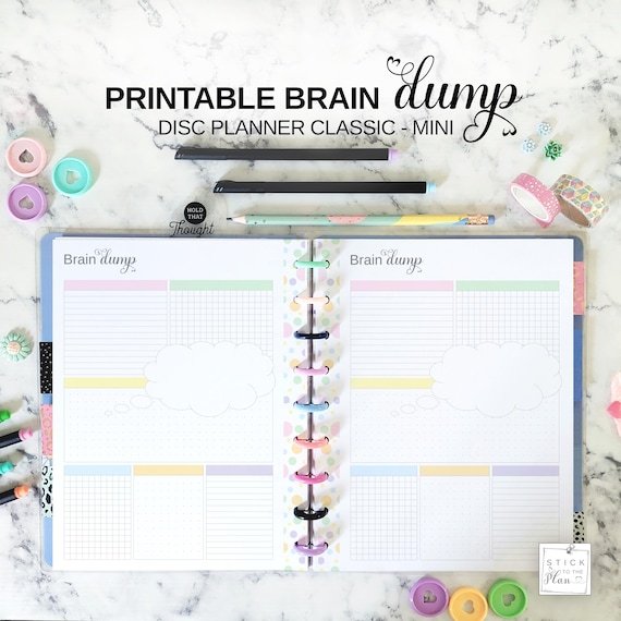 Brain Dump Fit Happy Planner Classic & Mini, Printable Disc Planner Thought Organizer Insert, Pastel Declutter Notes Page