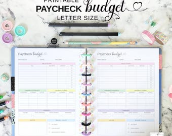Paycheck Budget Insert Printable, Letter Size Insert Fit Big Happy Planner, Pastel 11 Disc Planner Budget Tracker Pages, Budget Planner PDF