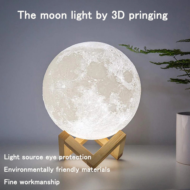 4.7 Eleoption Decorative Table Ball Lamps 3D Printing Moon Baby Night Light 4.7 With 2 Colors Changable Touch Control Brightness USB Charging for Children Kids Bedroom as Creative Gift 