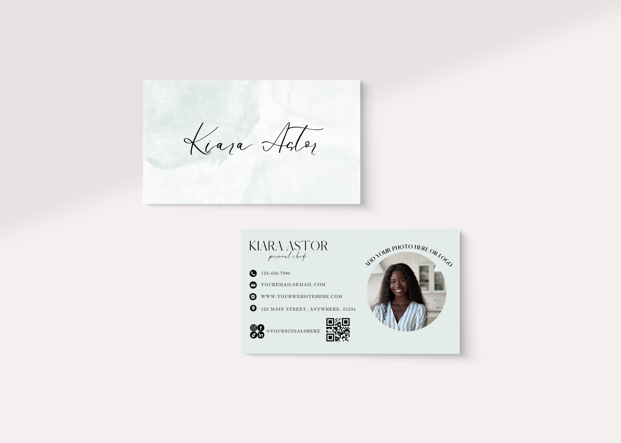 Business Card Template, QR Code, Insert Photo, Instant Download, Fully ...