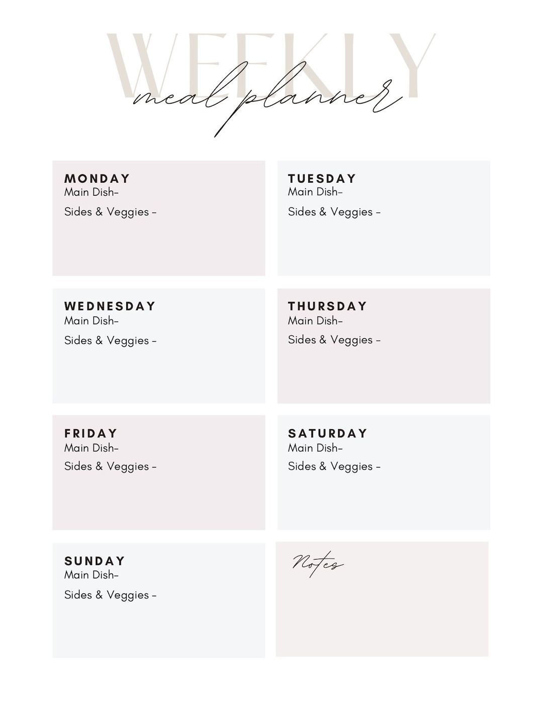 Weekly Meal Planner & Grocery List Printable Download - Etsy