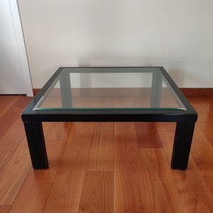coffe table - tavolino da soggiorno quadrato in legno e vetro - modernariato