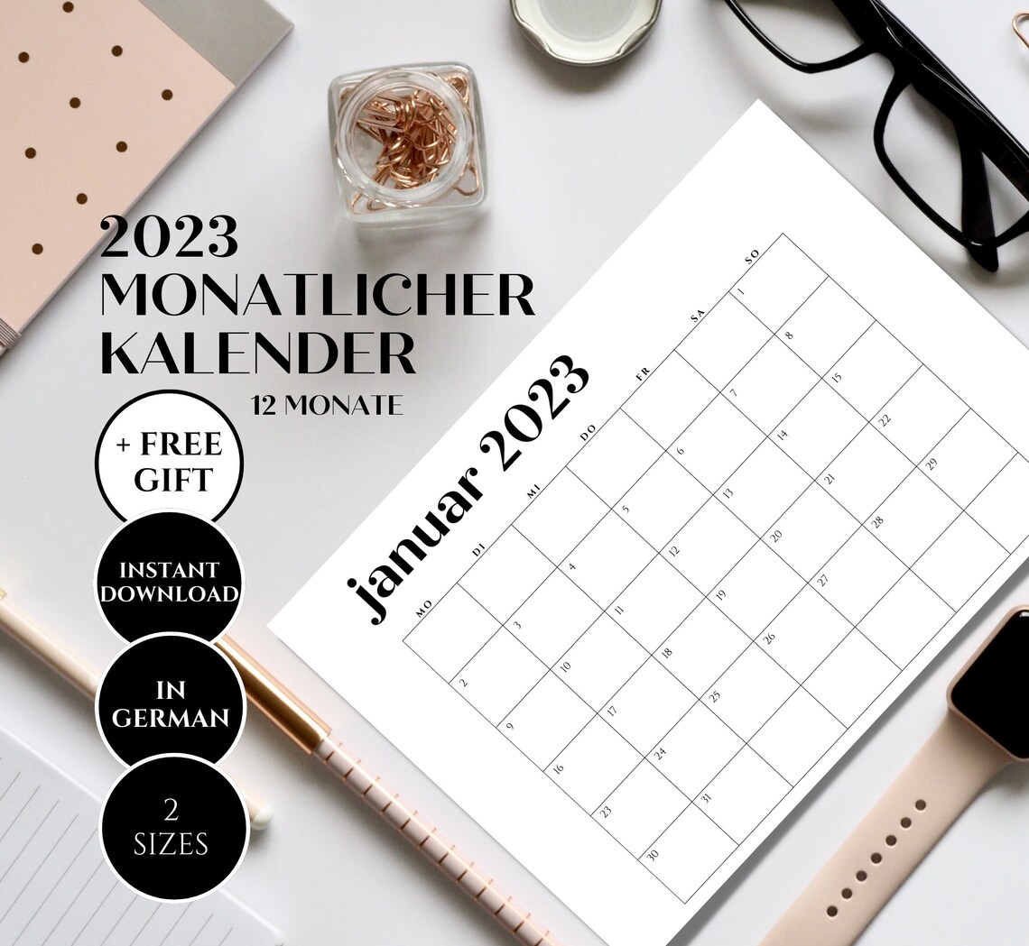 2023 Monatlicher Kalender Zum Ausdrucken Kalender Druckbar - Etsy