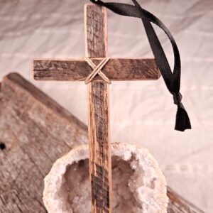 Small Reclaimed Wood Cross Ornament Ornament w/ rope