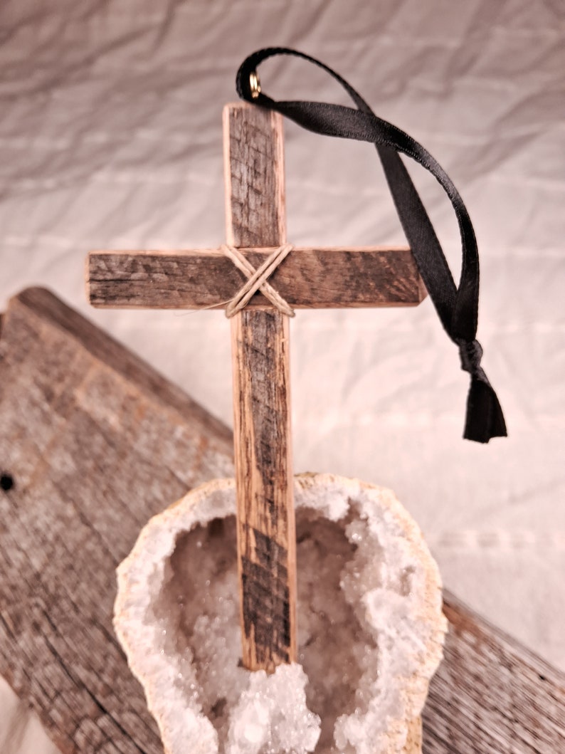 Small Reclaimed Wood Cross Ornament Ornament w/ rope