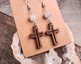 Olive wood cross Earrings