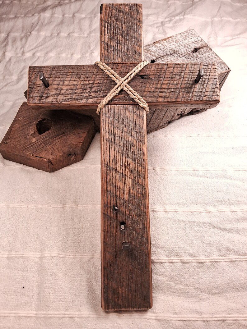 Reclaimed Barn Wood Cross With Nails Etsy